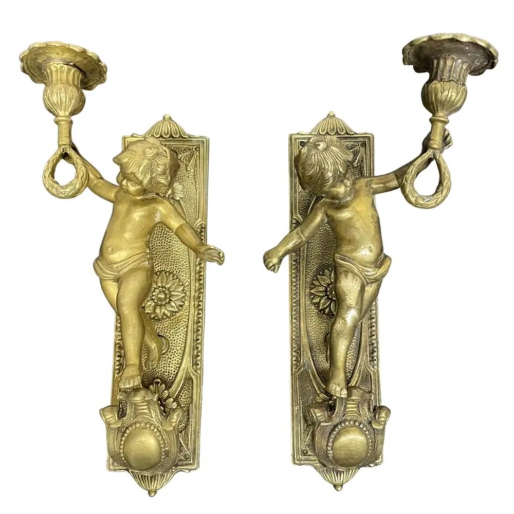 Antique Italian Cherub Wall Sconce